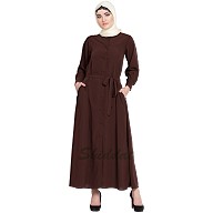 Front open casual abaya with belt- Brown